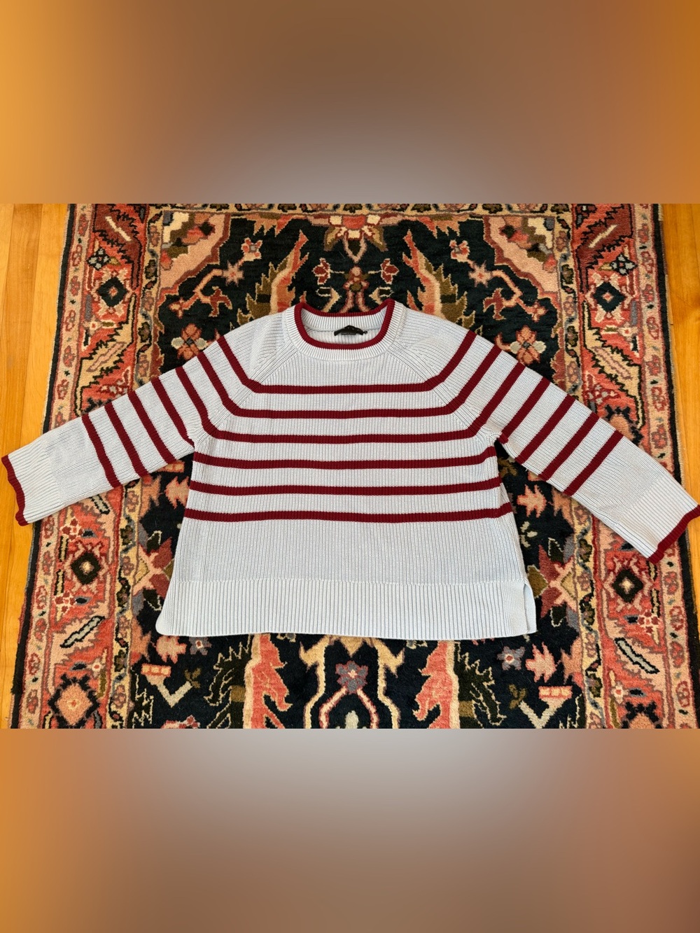 Hatch Light Blue and Red Striped Women’s Maternity Knit Sweater